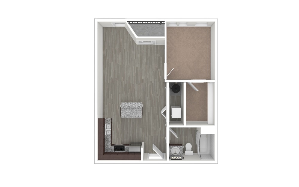 Spark III - 1 bedroom floorplan layout with 1 bathroom and 602 square feet