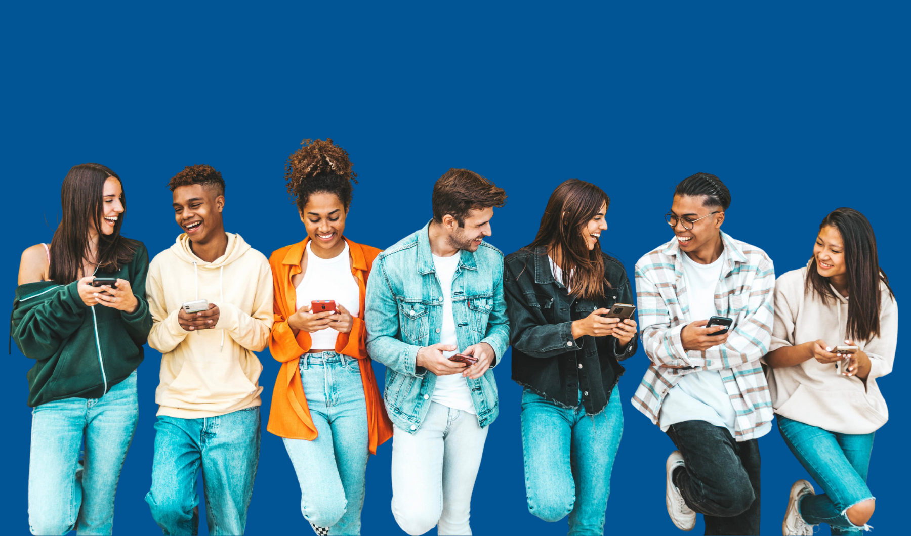 Group of friends against blue background