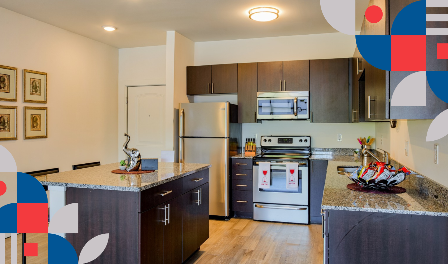 Student housing near IU Bloomington Apartment with brown cabinets and stainless steel appliances