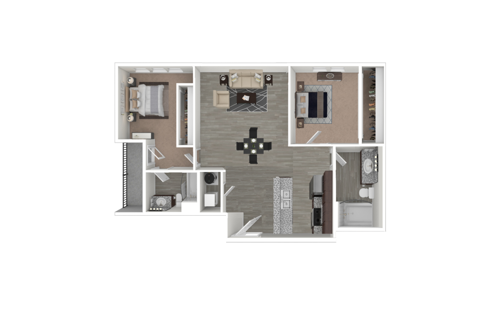 Pulse - 2 bedroom floorplan layout with 2 bathrooms and 956 square feet