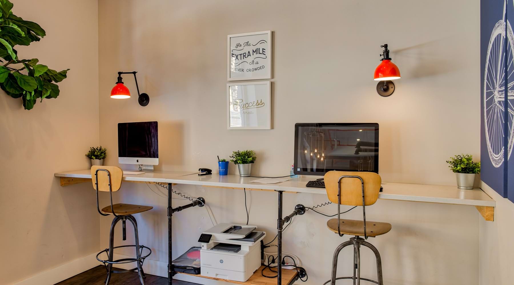 Workstation with computers and decor